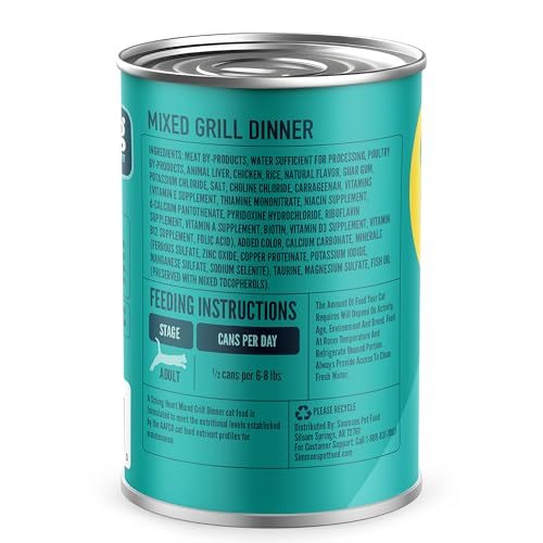 Image of A Strong Heart Canned Wet Cat Food, Mixed Grill Dinner Pate - Chicken, Liver & Turkey - Complete & Balanced for Adult Cats, Made in USA - 13.2 oz Cans, Pack of 12
