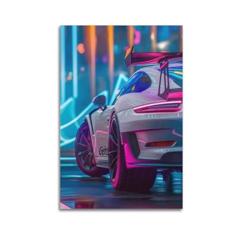 KIUYGPPJ Poster decorativo da parete con auto al neon, poster decorativo su tela, stampa artistica moderna, per camera da letto, 20 x 30 cm