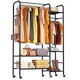 Korfile Portable Closets For Hanging Clothes,Wardrobe Closet Racks For Hanging Clothes,Sturdy Clothes Rack Heavy Duty,5-Tier Metal Freestanding Clothing Racks With Shelves, 45' X 16' X 69'