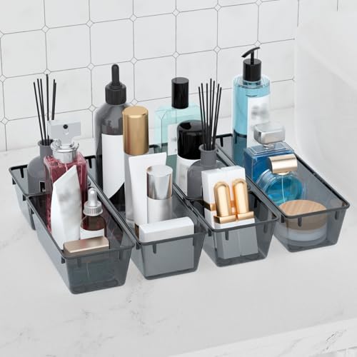 Image of WOWBOX 12 Pack Clear Drawer Organizer Set, Acrylic Drawer Storage Trays, Storage Bins for Makeup, Cosmetics, Jewelries, Utensils, Gadgets, Office, Black