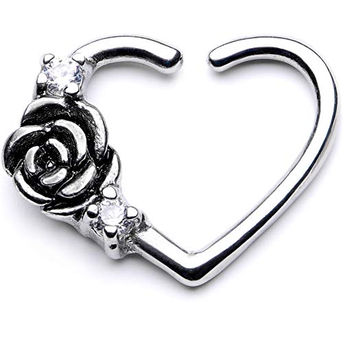 Body Candy 10mm Body Piercing Jewelry Stainless Steel 16G Right Closure Daith Heart Clear Accent Rose Tragus Earring 3/8"