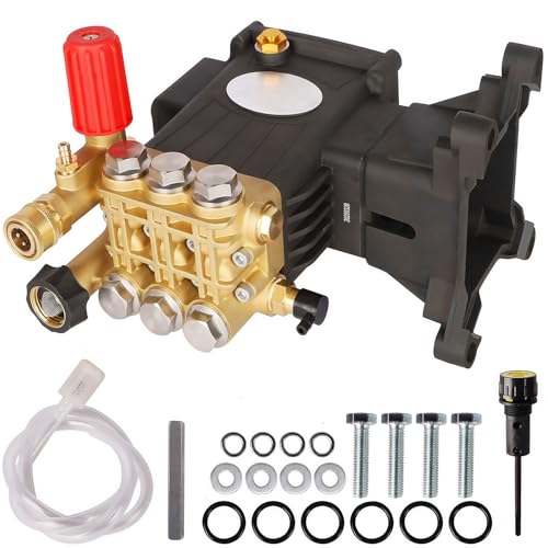 Biswing Pressure Washer Pump 1 Shaft Horizontal Triplex Plunger 4400 PSI Max 4 GPM Direct Drive Pump with Adjustment Unloader Replacement Pumps for Cold Water Gas Power Pressure Washer