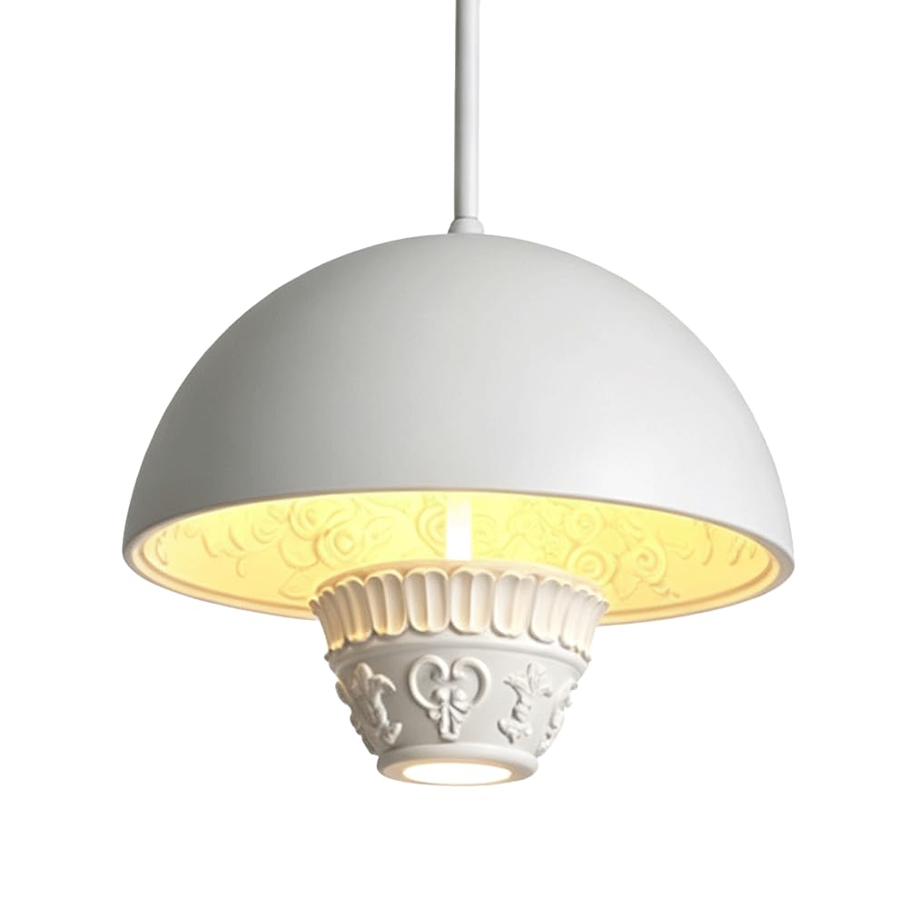 ESIYUVO Resin Lighting Fixture Retro French Handmade Pendant Light Floral Relief Chandelier Height Adjustment Hanging Lamp for Kitchen Living Room Hallway Dining Room Bar Dining Room Hallway Bedside