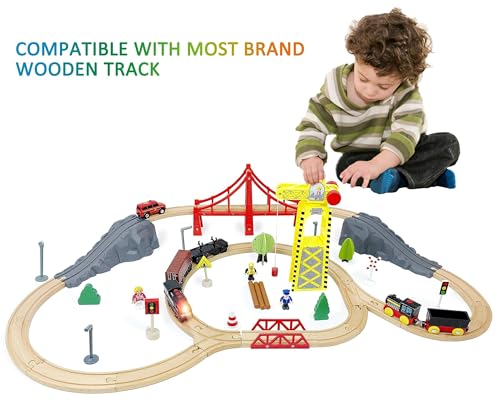 motorized train for wooden track 3pcs train toy set for 3 4 5years old boy girl toddlers battery powered train compatible with thomas amp friends brio and chuggington