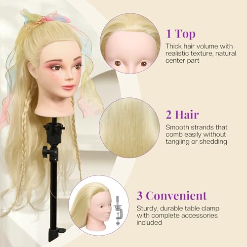 Image of 28 inch Mannequin Head with 80% Real Human Hair for Makeup Practice#613 | Cosmetology Manikin Doll Head for Hair Styling, Hairdressing Training Head for Braiding withTable Clamp Styling Set