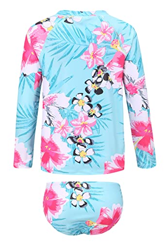 Image of Girls Long Sleeve Rash Guard Set Tie Dye Bathing Suits Two Piece Swimsuits for Kids Swim Shirts 3-16 Years