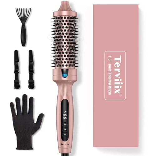 Terviiix Thermal Brush Get Voluminous Style, Quick Heating Hot Brush, Ceramic Tourmaline Ionic Heated Curling Iron, Digital Display 9 Temperatures Curling Wand, Dual Voltage, 1.5 Inch