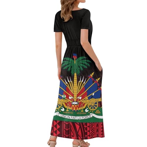 Image of Women's Fall Summer Short Sleeve Ankle Length V-Neck Party Dress with Pockets Size S-3XL