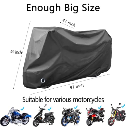 Image of Motorcycle Cover Waterproof, Outdoor Motorbike Cover with Lock-Holes, All Season Protection Motorbike Vehicle Covers Fits up to 97 inch Motorcycles, Size 2XL - Black