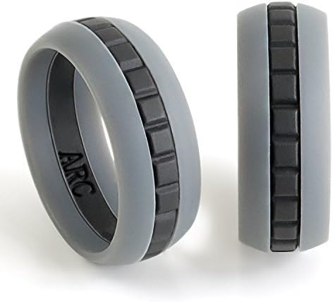 Silicone Wedding Ring for Men - by ArcRings - Comfortable, Breathable, Athletic, Unique Design, Thin Wedding Band for Him - Perfect for the Everyday Man - Gray Size 8