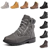 Winterschuhe Damen Gefüttert Winterstiefel Winter Stiefeletten Boots Frauen Schuhe Warm Rutschfeste 2 Grau EU 39