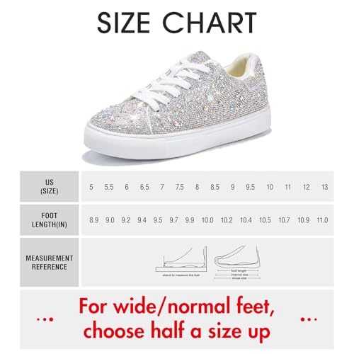 Image of Suokdil Sparkle Rhinestone Sneakers for Women - Bling Fashion Bedazzled Platform Tennis Shoes - White Glitter Sequin Wedding and Party Shoe