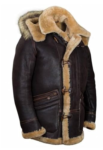Shearling Jacket Men Vintage Sheepskin Leather Coat Warm Sherpa Fleece Lined Coat Winter Motorcycle Jackets with Hood2