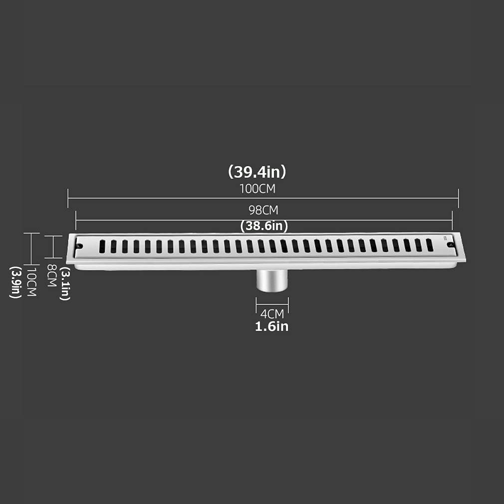Edelstahl Duschrinne Bodenablauf 20-100cm kann auswählen Duschablauf Klassisches Geruchsverschluß Badablauf extra flach Ablaufdeckel für Badezimmer, WC, Garten, Outdoor (100cm)