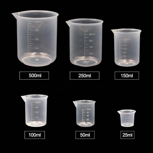 PIQIUQIU Mesure de béchers en Plastique gradués 6 pièces, béchers de Mesure pour Laboratoire Scientifique, Tasse réutilisable - 25 ML 50 ML 100 ML 150 ML 250 ML 500 ML – vue 2