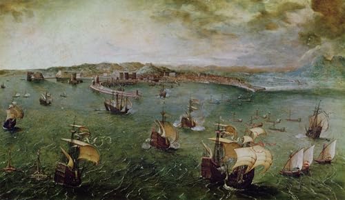 Cuadro Vista del Puerto de Nápoles de Bruegel, óleo de 60x90cm para vestir paredes vacías