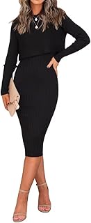 LACOZY Figurbetontes Midi-Kleid für Damen, Tank-Outfits, bauchfreies Top, 2-teilig, Strick, langärmelig, Pulloverkleid, Blumenmuster, ärmellos