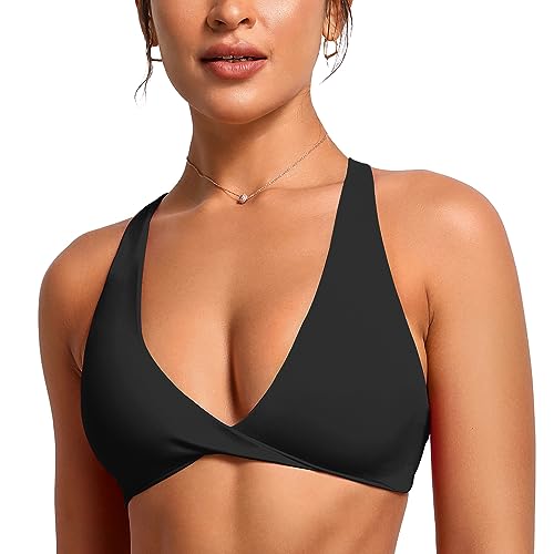 VANTONIA Womens Butterluxe Twist Front Sports Bra Deep V-Neck Crop Top Strappy Cross Back Bra with Nipple Covers-Vivi Bra
