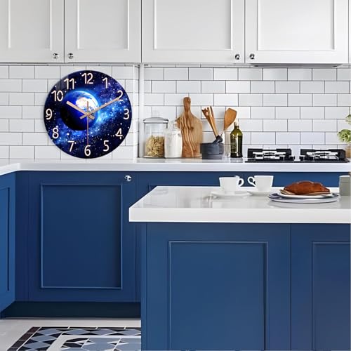 Image of XFM Blue Earth Glass Wall Clock for Living Room 12 Inch