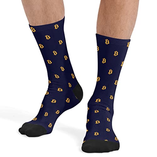 DZUAIKIT Mens Dress Socks Crew Socks Bitcoin Sign Print Man Gift Socks 15.75 Inch Stretch Sport Keep Warm Sock