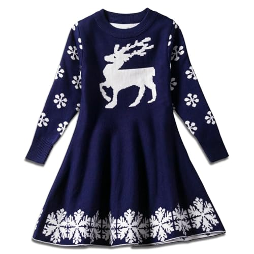 Girls Christmas Sweater Dress Long Sleeve Knit Knitted Sweater Dresses Reindeer Snowflake Xmas Dress Fall