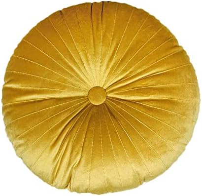 Elero Velvet Round Throw Pillow Pleated Round Pillow Cushion Decoration for Couch Chair Bed Car Yellow