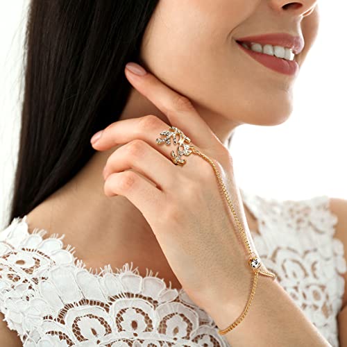 Fumete 6 pcs Finger Ring Bracelet Linked Rhinestone Hand Harness Chain Slave Bracelet with Ring Everyday Jewelry for Women2