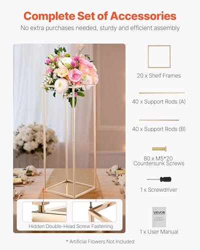 Support fleur avec vis dissimulées structure géométrique dorée 80 cm pour événementiel