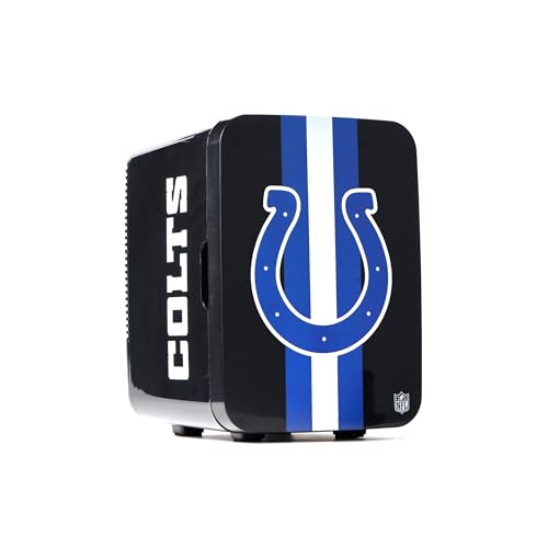 Image of Ukonic NFL Indianapolis Colts 15-Can Mini Fridge 10L - AC /DC Powered, Official Team Colors & Logo, Portable Cooler for Tailgates, Home, Office, or Car