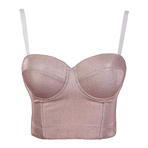 Woboren Damen Funkeln Strass Diamant Push Up Bustier Lace Crop Top Gothic Punk Korsett Clubwear Party BH with Detachable Strap