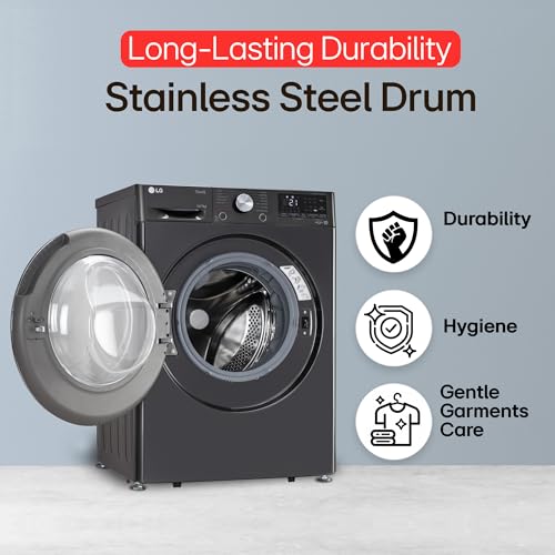 Image of LG 12 Kg (Wash) / 7 Kg (Dry), AI Direct Drive Technology, Steam+ & Wi-Fi Front Load Fully Automatic Washer Dryer (FHD1207STB, Intelligent & Convenient Fabric Care & Turbowash 360, Platinum Black)