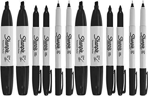 Sharpie Permanent Markers, 6 Pack Assorted Sizes, Ultra Fine Tip, Fine Tip and Chisel Tip Permanent Markers - Black Pack of 2
