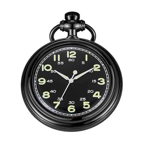 Image of Uncovered Black Mechanical Pocket Watch, Arabic Numeral Dial Men's Pocket Watch with Chain