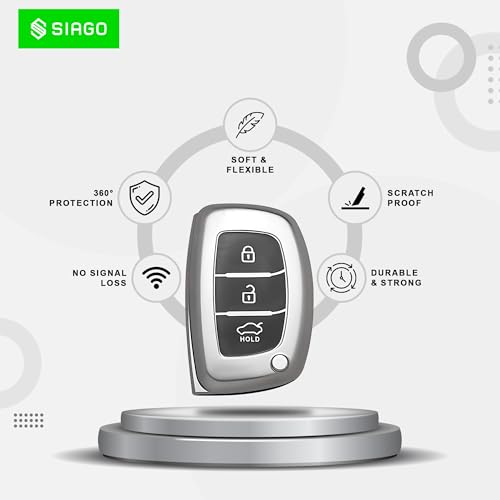 Image of SIAGO TPU Key Cover Compatible with Hyundai Aura Elantra I.10 Grand Nios I.20 Elite Verna 4S Creta I.10 Grand I.20 Activa Tucson Xcent 3 Button Smart Key (Grey Pack of 2)