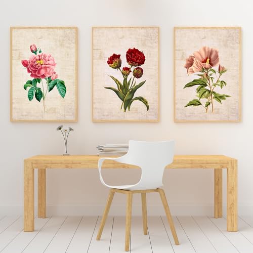 Póster de pared de peonía para decoración de dormitorio de chica o cocina moderna pack de 3
