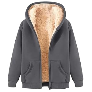 Fleecejacke Damen mit Kapuze, Warm Winterjacke Herren Langarm Flauschige Sweatjacke mit Reißverschluss Kapuzenjacke Elegante Zip Hoodie Outdoor Übergangsjacke Große Größen Einfarbig Kuscheljacke