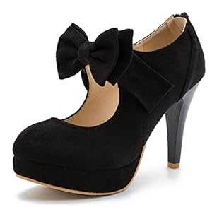 Women’s Bow Heels Mary Jane High Heel Closed Toe Platform Vintage Dress Pumps