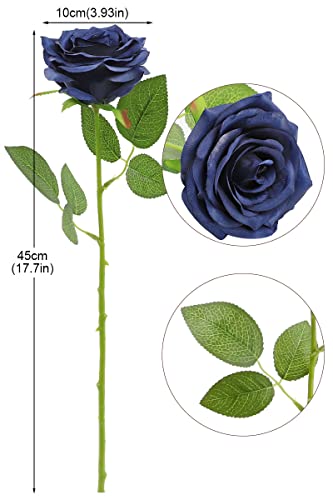 Lvefit Fiori Di Rosa Artificiali Blu Navy Blu Navy Rose Fiori Di Seta 12 Pezzi Con Stelo Lungo Bouquet Di Rose In Seta Per Matrimoni, Addio Al Nubilato, Feste, Decorazione Della Casa - 3