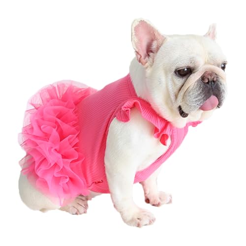 Moorfowl French Bulldog Princess Tutu Dress Summer Vest Gauze Skirt for Pug Corgi Doggie Party Tulle Dress with Ruffled Cap Sleeves Fashion Outfits (M(Back 12.20'-13.38', Chest 20.86'-22.83'))