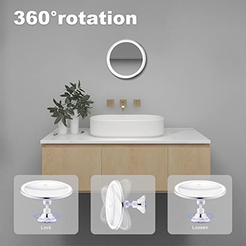 Rechargeable 10X Magnifying Lighted Makeup Mirror, Powerful Locking Suction Cup Bathroom Shower Mirror With 360 Degree Rotation, 3 Color Lightening Modes Portable Cosmetic Mirror For Home, Travel #TOP4