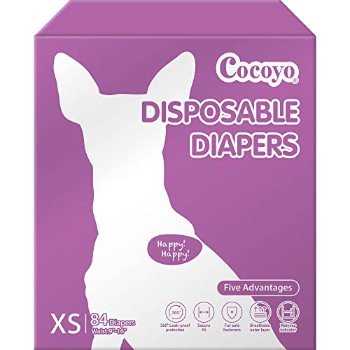 COCOYO Disposable Female Dog Diapers X-Small Size, 84 Count, Super Absorbent, Breathable, Wetness Indicator