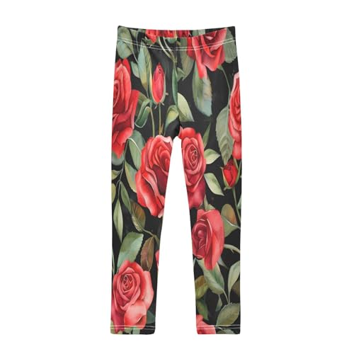 Bolaz Toddler Girls Leggings Printed Yoga Pants Leggings Roses Leaves for Kids