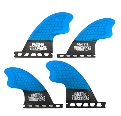 PACIFIC VIBRATIONS Tomo Quad (Fits) Futures Surfboard Fins Honeycomb Core Fiberglass Blue Resin
