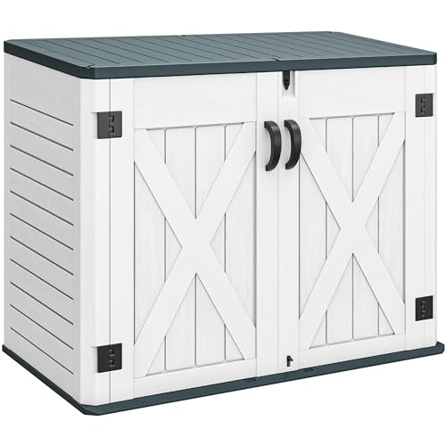 YITAHOME Outdoor Horizontal Storage Shed with X-Shaped Lockable Door, 35 Cu Ft Weatherproof Resin Tool Shed w/o Shelf, Ideal for Bike, Trash Cans, Garden Tools, Lawn Mowers, Light Gray X-Sha