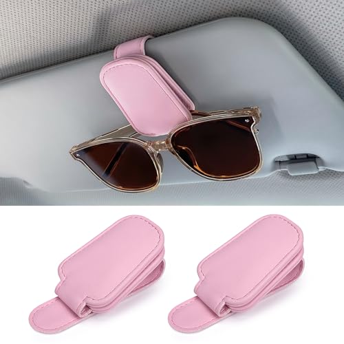 Soportes para gafas de sol para visera de automóvil, paquete de 2 clips magnéticos de cuero para colgar anteojos para automóvil, clip para tarjetas de visita, accesorios para visera de automóvil