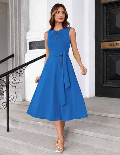 Image of GRACE KARIN Women 2026 Work Dress Sleeveless Tie Waist Elegant Party Cocktail A Line Flowy Midi Dresses with Pockets
