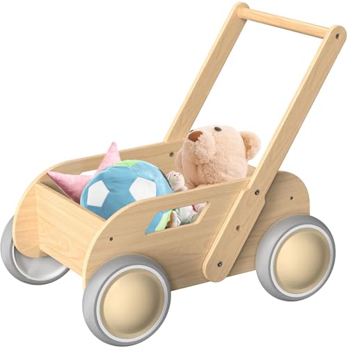 HOMEKOL Wooden Baby Push Walker, Natural Wood Color