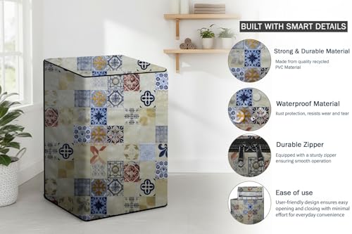 Image of Stylista Top Load Fully Automatic Washing Machine Cover Compatible for IFB 8 kg, 8.5 kg, 9 kg & 9.5 kg, Mosaic Pattern Yellow