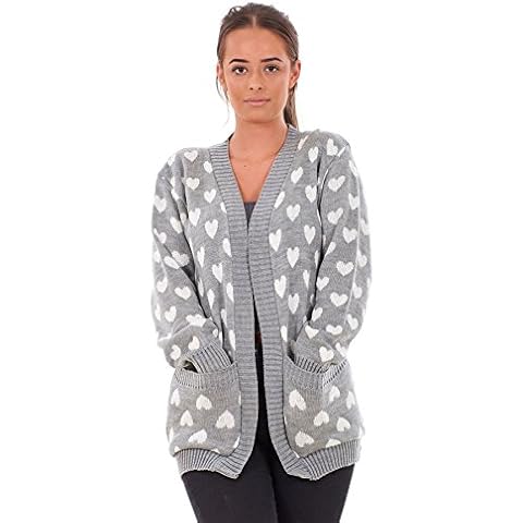 Bay eCom UK New Ladies Heart Knitted Cardigan Pockets Long Sleeve Regular Big Sizes S to 3XL Grey Cover