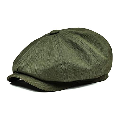 BOTVELA Men's 8 Piece Newsboy Flat Cap 100% Cotton Gatsby Ivy Golf Cabbie Hat (Green, 7 7/8)